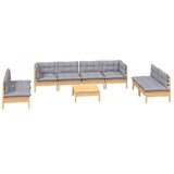 9 Piece Garden Lounge Set with Grey Cushions Solid Pinewood - Side View