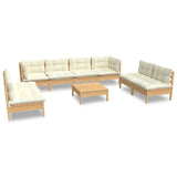 9 Piece Garden Lounge Set with Cream Cushions Solid Pinewood - Front View