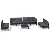 9 Piece Garden Lounge Set with Cushions Solid Pinewood - Front View