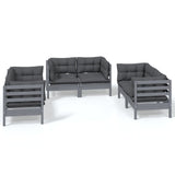 6 Piece Garden Lounge Set with Cushions Solid Pinewood - Front View