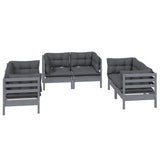 6 Piece Garden Lounge Set with Cushions Solid Pinewood - Side View