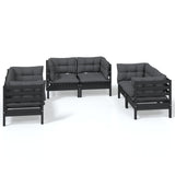 6 Piece Garden Lounge Set with Cushions Solid Pinewood - Front View