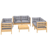 7 Piece Garden Lounge Set with Grey Cushions Solid Pinewood - Side View