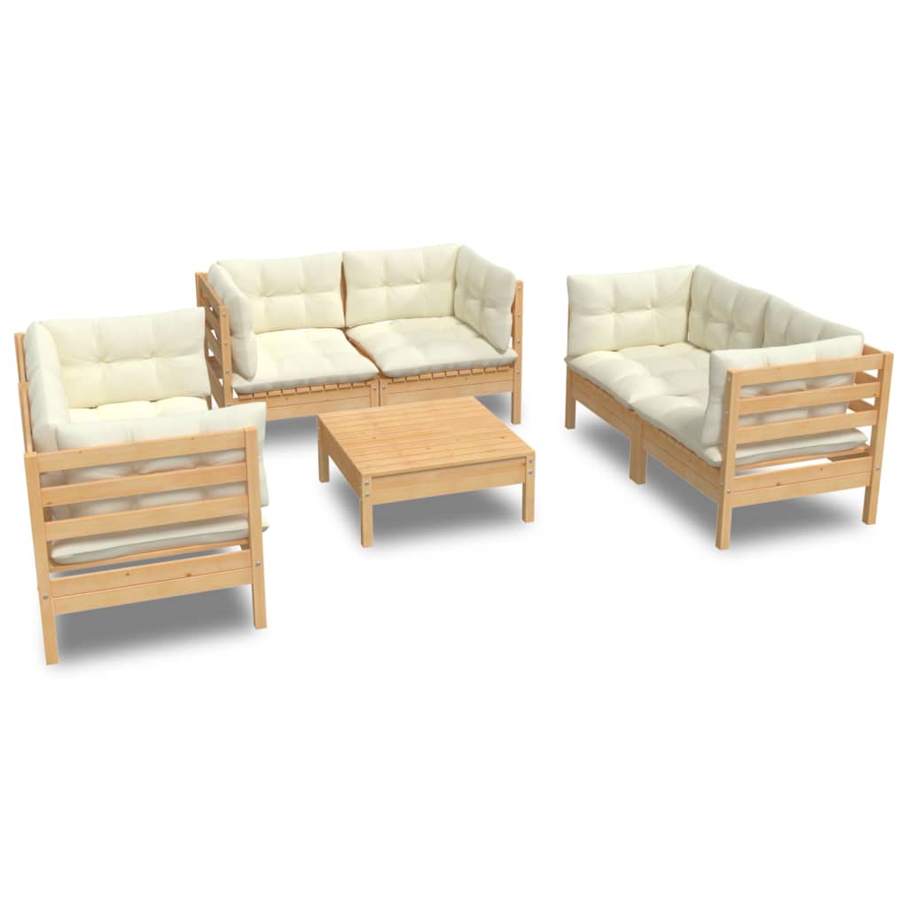 7 Piece Garden Lounge Set with Cream Cushions Solid Pinewood