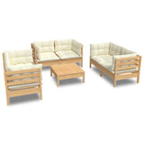 7 Piece Garden Lounge Set with Cream Cushions Solid Pinewood - Front View