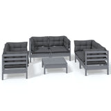 7 Piece Garden Lounge Set with Cushions Solid Pinewood - Front View