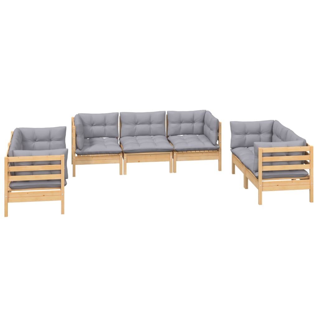 7 Piece Garden Lounge Set with Grey Cushions Solid Pinewood