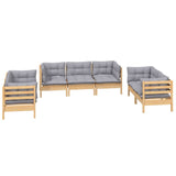 7 Piece Garden Lounge Set with Grey Cushions Solid Pinewood - Side View