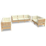 7 Piece Garden Lounge Set with Cream Cushions Solid Pinewood - Front View