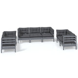 7 Piece Garden Lounge Set with Cushions Solid Pinewood - Front View