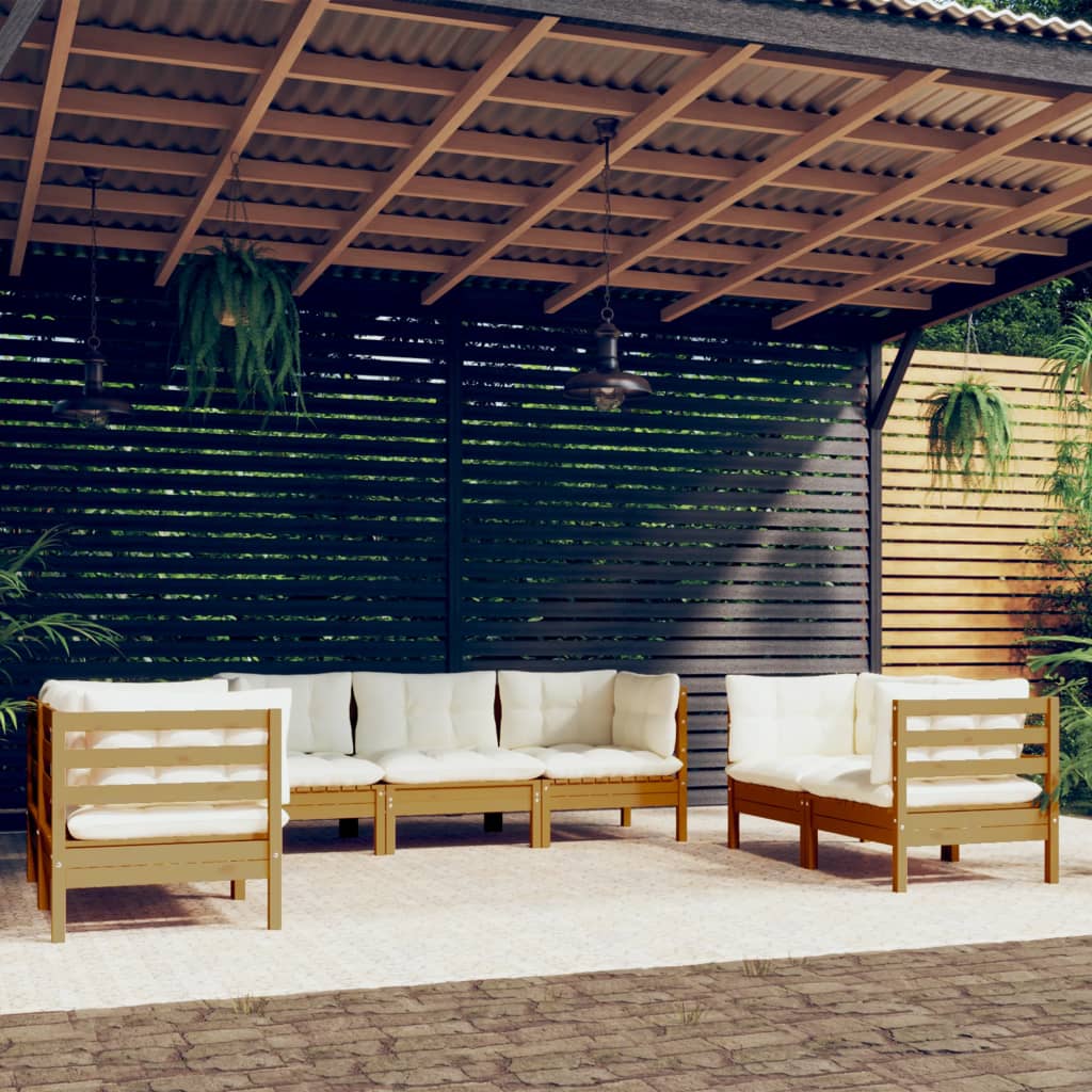 7 Piece Garden Lounge Set with Cushions Solid Pinewood