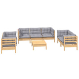 8 Piece Garden Lounge Set with Grey Cushions Solid Pinewood - Side View