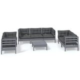 8 Piece Garden Lounge Set with Cushions Solid Pinewood - Front View