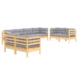 8 Piece Garden Lounge Set with Grey Cushions Solid Pinewood - Side View