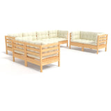 8 Piece Garden Lounge Set with Cream Cushions Solid Pinewood - Front View