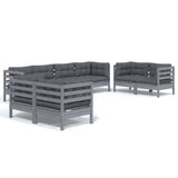 8 Piece Garden Lounge Set with Cushions Solid Pinewood - Front View