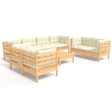 9 Piece Garden Lounge Set with Cream Cushions Solid Pinewood - Front View