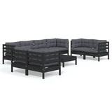 9 Piece Garden Lounge Set with Cushions Solid Pinewood - Front View