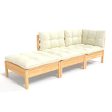 3 Piece Garden Lounge Set with Cream Cushions Solid Wood Pine - Front View