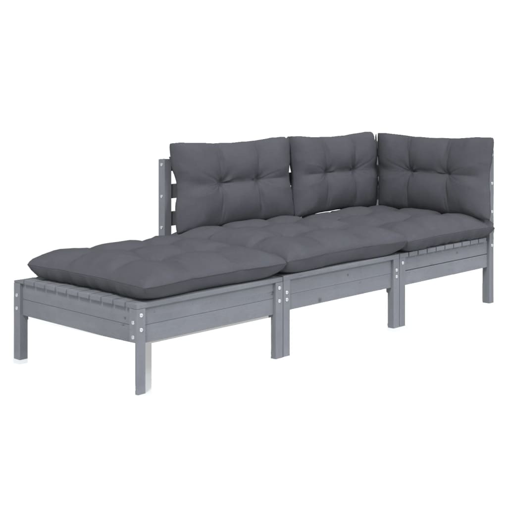 3 Piece Garden Lounge Set with Cushions Solid Wood Pine