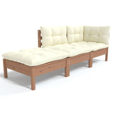 3 Piece Garden Lounge Set with Cushions Solid Wood Pine - Front View