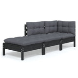 3 Piece Garden Lounge Set with Cushions Solid Wood Pine - Front View