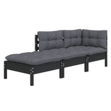 3 Piece Garden Lounge Set with Cushions Solid Wood Pine - Side View