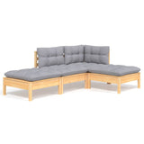 4 Piece Garden Lounge Set with Grey Cushions Solid Pinewood - Front View