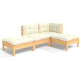 4 Piece Garden Lounge Set with Cream Cushions Solid Pinewood - Front View
