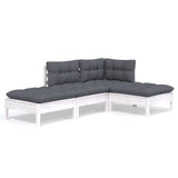 4 Piece Garden Lounge Set with Cushions Solid Pinewood - Front View