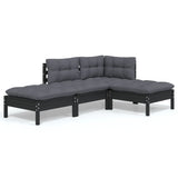 4 Piece Garden Lounge Set with Cushions Solid Pinewood - Front View