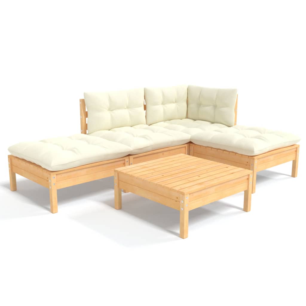 5 Piece Garden Lounge Set with Cream Cushions Pinewood