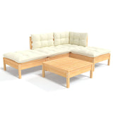 5 Piece Garden Lounge Set with Cream Cushions Pinewood - Front View