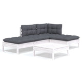 5 Piece Garden Lounge Set with Cushions White Pinewood - Front View