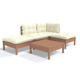 5 Piece Garden Lounge Set with Cushions Honey Brown Pinewood - Front View