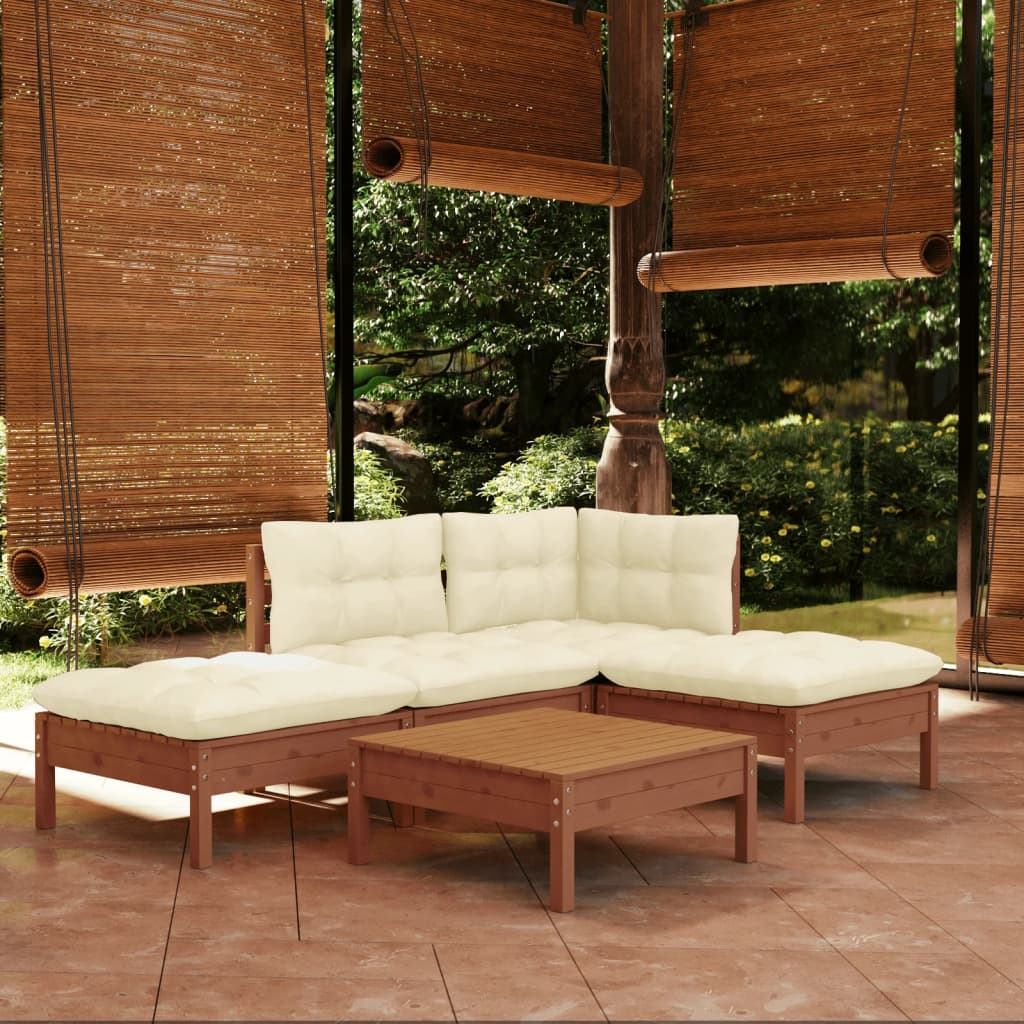 5 Piece Garden Lounge Set with Cushions Honey Brown Pinewood
