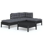 5 Piece Garden Lounge Set with Cushions Black Pinewood