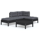 5 Piece Garden Lounge Set with Cushions Black Pinewood - Front View