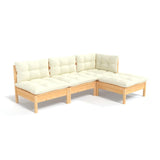 4 Piece Garden Lounge Set with Cream Cushions Pinewood - Front View