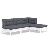 4 Piece Garden Lounge Set with Cushions White Pinewood