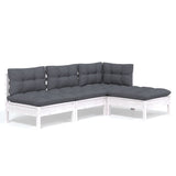 4 Piece Garden Lounge Set with Cushions White Pinewood - Front View