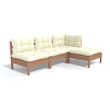 4 Piece Garden Lounge Set with Cushions Honey Brown Pinewood - Front View