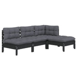 4 Piece Garden Lounge Set with Cushions Black Pinewood - Side View