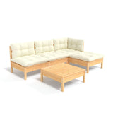 5 Piece Garden Lounge Set with Cream Cushions Pinewood - Front View