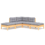 5 Piece Garden Lounge Set with Grey Cushions Pinewood - Front View