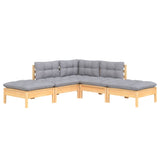 5 Piece Garden Lounge Set with Grey Cushions Pinewood - Side View