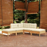 5 Piece Garden Lounge Set with Cream Cushions Pinewood