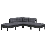 5 Piece Garden Lounge Set with Cushions Black Pinewood