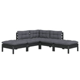 5 Piece Garden Lounge Set with Cushions Black Pinewood - Side View