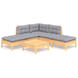 6 Piece Garden Lounge Set with Grey Cushions Pinewood - Front View